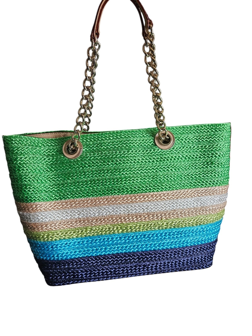 kate spade New York Chelsea Market Straw Tote with Gold Chain Handles NWOT - Picture 2 of 5